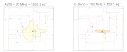 When matching the in-building coverage footprint of legacy DAS deployments with C-Band for 5G, a higher effective output power from the antenna is needed to compensate for excessive signal loss and reduced coverage. (Image Courtesy of SOLiD Americas) When matching the in-building coverage footprint of legacy DAS deployments with C-Band for 5G, a higher effective output power from the antenna is needed to compensate for excessive signal loss and reduced coverage. (Image Courtesy of SOLiD Americas)