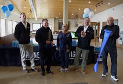 First customer ribbon cutting for Highline&rsquo;s Michigan business at the Escanaba Chamber of Commerce. (Pictured left to right: Matt Dale, Bruce Moore, Linda Budkis, Kirt Hooten, and Ed Legault.)