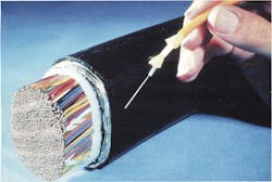 Figure 1. PR photo from the 1970s showing the advantage in size of optical fiber cables. Figure 1. PR photo from the 1970s showing the advantage in size of optical fiber cables.