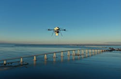 Figure 1. Tethered drone at Punta Rassa providing cellular coverage for Sanibel Island. Figure 1. Tethered drone at Punta Rassa providing cellular coverage for Sanibel Island.