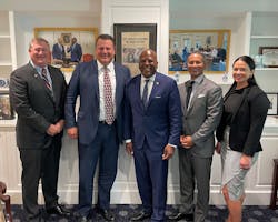 Pictured left to right: Grant Burns, AFL Executive Vice President and General Counsel; Jaxon Lang, AFL President and CEO; Stephen Benjamin, Senior Advisor to the President and Director of the Office of Public Engagement; Darrell Campbell, The Campbell Consulting Group President; Brianna Woodsby, AFL Director of Compliance. Pictured left to right: Grant Burns, AFL Executive Vice President and General Counsel; Jaxon Lang, AFL President and CEO; Stephen Benjamin, Senior Advisor to the President and Director of the Office of Public Engagement; Darrell Campbell, The Campbell Consulting Group President; Brianna Woodsby, AFL Director of Compliance.