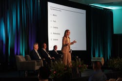 Closing Keynote Tech Talk presenters shared their network evolution wisdom in short, bit-size segments. The executives are (L-R) John Amundson, Director of Planning & Implementation, TDS Telecom, Charlie Cano, CEO, Etex Telephone Cooperative, Brian Bond, Chief Operations Support & Innovation, Brightspeed, and Ashley Travers, former Director of Network Engineering, Verizon. Closing Keynote Tech Talk presenters shared their network evolution wisdom in short, bit-size segments. The executives are (L-R) John Amundson, Director of Planning & Implementation, TDS Telecom, Charlie Cano, CEO, Etex Telephone Cooperative, Brian Bond, Chief Operations Support & Innovation, Brightspeed, and Ashley Travers, former Director of Network Engineering, Verizon.