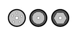 Figure 2. Hollow core fibers use complex structures to get the best performance. Figure 2. Hollow core fibers use complex structures to get the best performance.