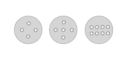 Figure 1. Multicore fiber has several singlemode cores in a 125-micron OD fiber. Figure 1. Multicore fiber has several singlemode cores in a 125-micron OD fiber.