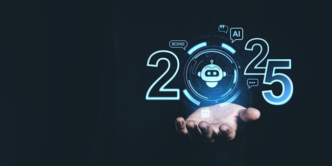 Futuristic 2025 Forecast With Ai Concept Hovering Over A Palm On Dark Background