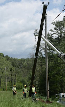 Crews in challenging rural areas can easily handle, transport and raise FRP poles and guide them into position. Crews in challenging rural areas can easily handle, transport and raise FRP poles and guide them into position.