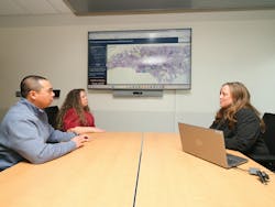 Deputy Directors George T. Collier and Gretchen Ramirez update Bailey on eligible locations for state’s broadband funding programs. Deputy Directors George T. Collier and Gretchen Ramirez update Bailey on eligible locations for state’s broadband funding programs.