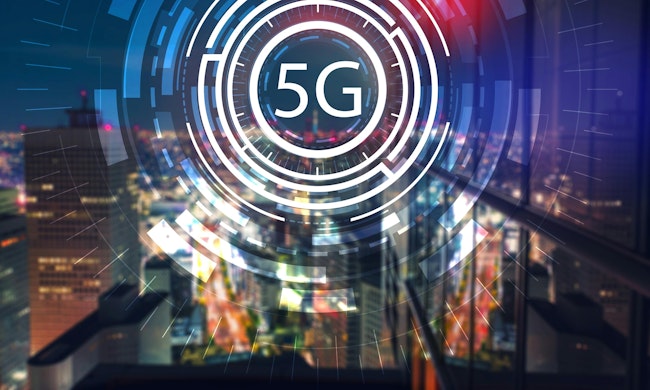 5G network with aerial view of Tokyo, Japan at night
