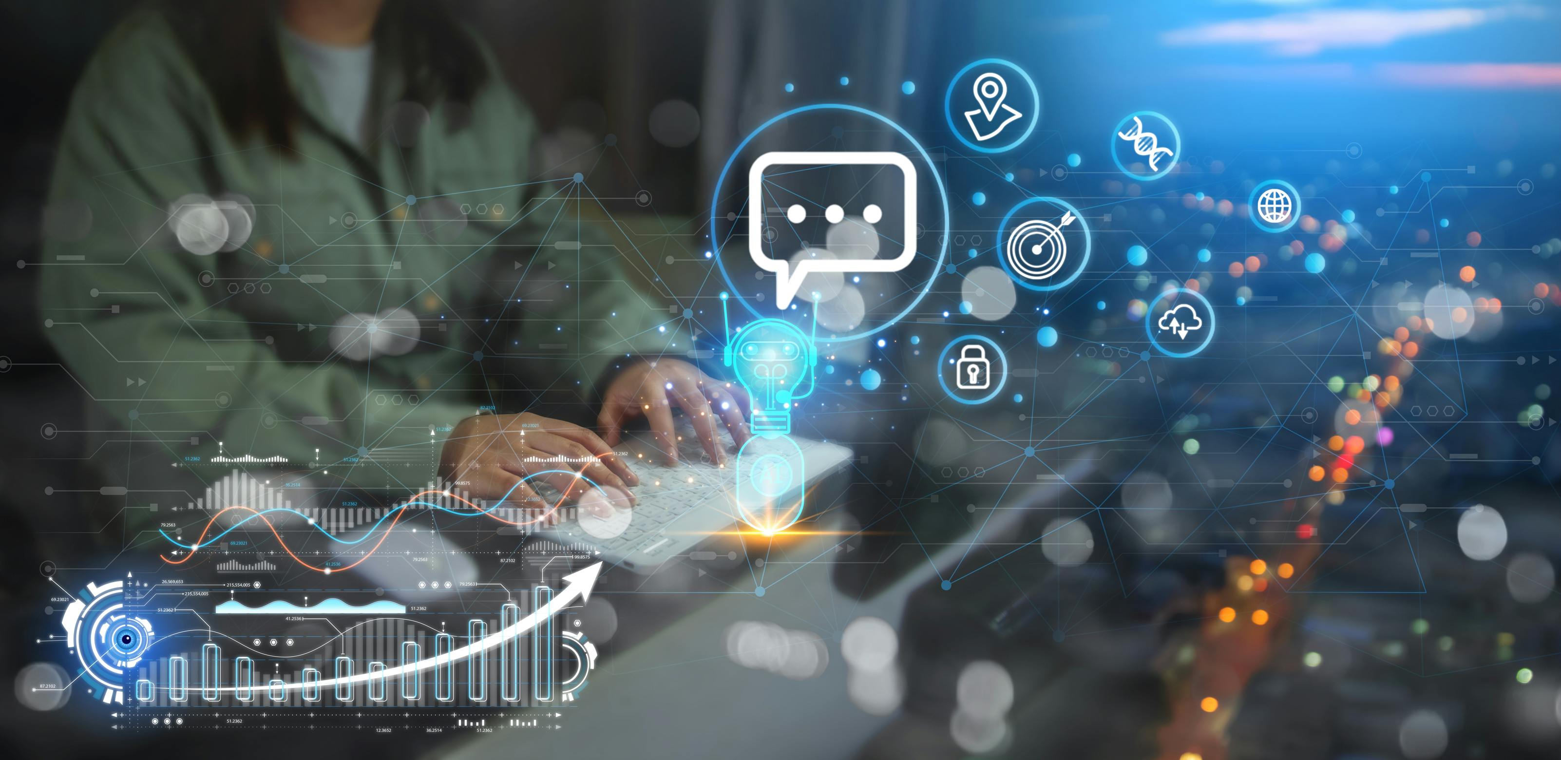 Business using technology for digital chatbot, GPT chats, Ai robot application, conversation assistants, artificial intelligence concept, artificial intelligence, AI digital chatbot on virtual screen