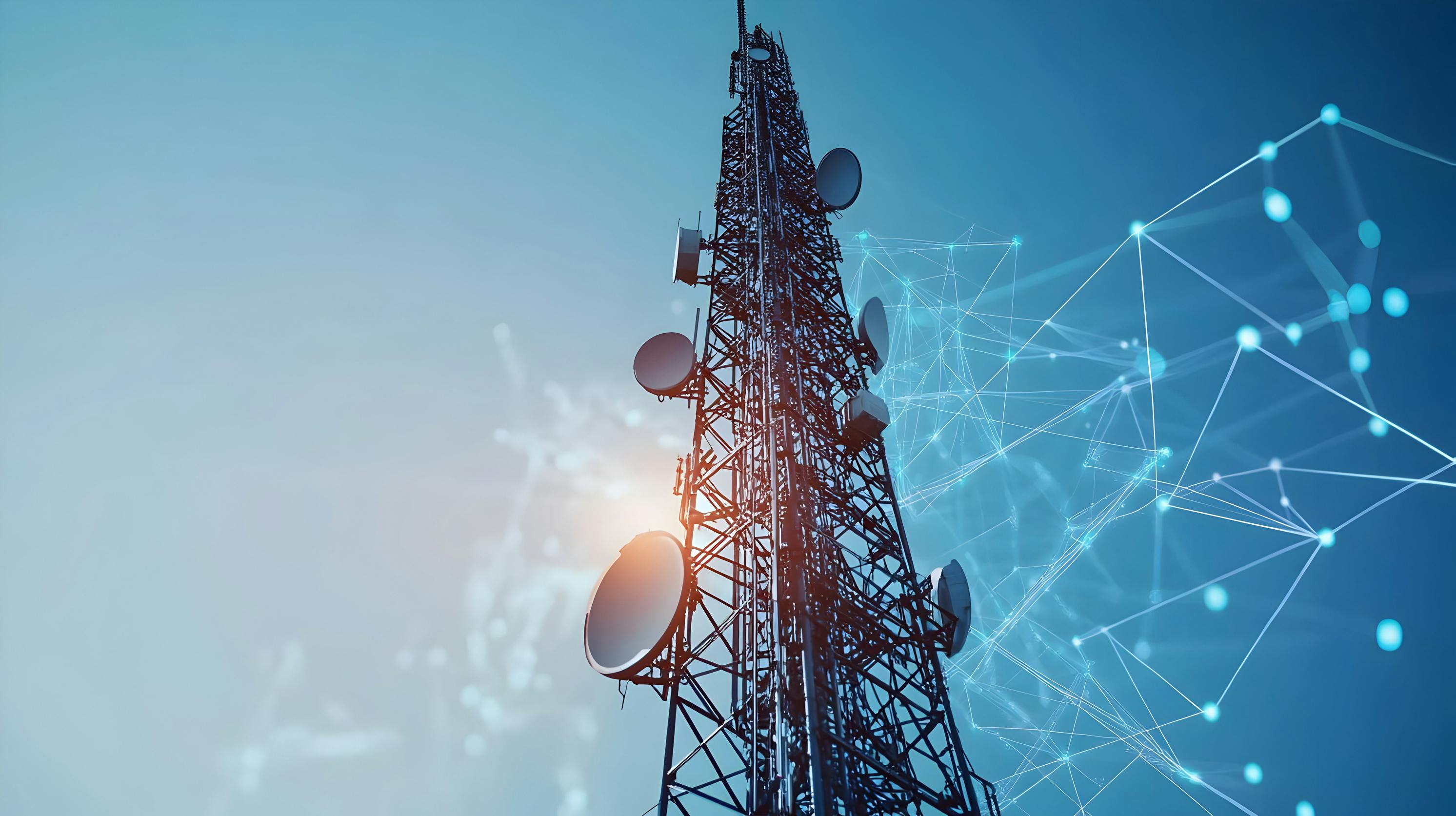 Modern Telecommunications Tower With Network Connections Visualizing Data Transmission And Wireless Connectivity