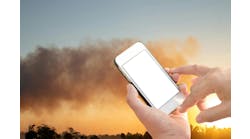 Conception of emergency notification with technology, Fire with black smoke floated on sunset sky. Conception of emergency notification with technology, Fire with black smoke floated on sunset sky.