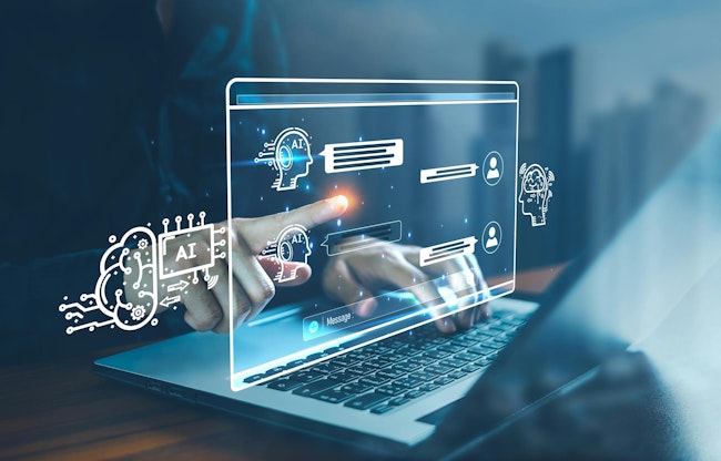 AI chatbot conversation using artificial intelligence technology smart robot AI, Generative AI, Answer, Businessman using AI to generate something, Customer support, laptop, assistant, Chat interface