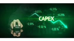 Male hand holding wireless peripheral with CAPEX inscription, modern business concept Male hand holding wireless peripheral with CAPEX inscription, modern business concept