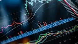 Trading chart and analytics on digital display Trading chart and analytics on digital display