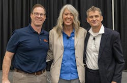 Executive Fireside chat moderated by Janice Oliva (center) accompanied by panelists Tim Moore (left) and Alex Adams (right). Executive Fireside chat moderated by Janice Oliva (center) accompanied by panelists Tim Moore (left) and Alex Adams (right).