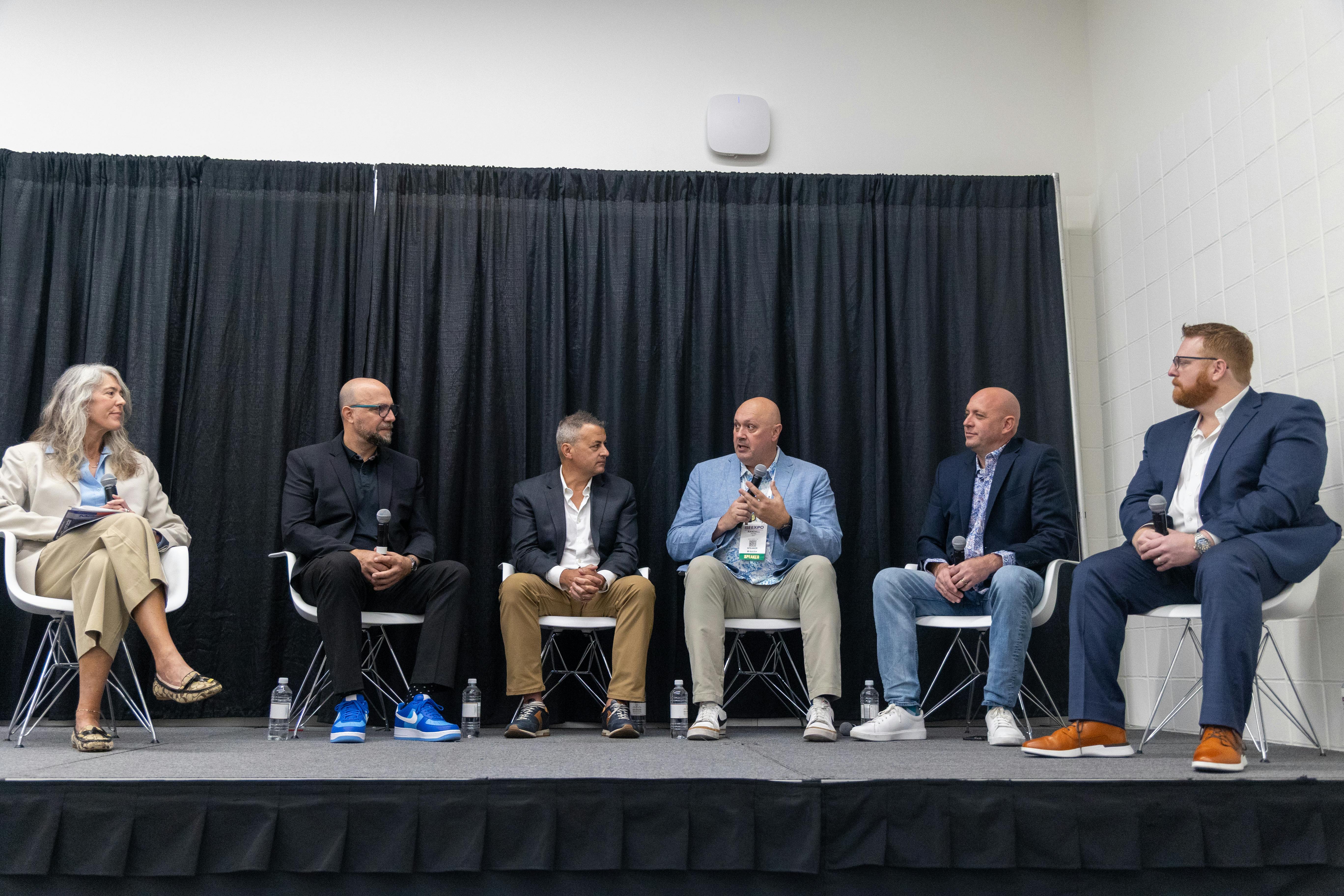 ISE Executive Panel Discussion moderated by Janice Oliva, VP, Event Business Development, Endeavor Business Media. Panelists (left to right): Anis Khemakhem, Chief Marketing Officer, Clearfield; Kevin Czaicki, VP of Broadband Solutions, Millennium; Randall Ren&eacute;, Director, Industry Solutions - Telecom, Esri; Michael White, VP of Business Development, TAK Broadband; and Charles Harlow, Vice President, Vitruvi Software.