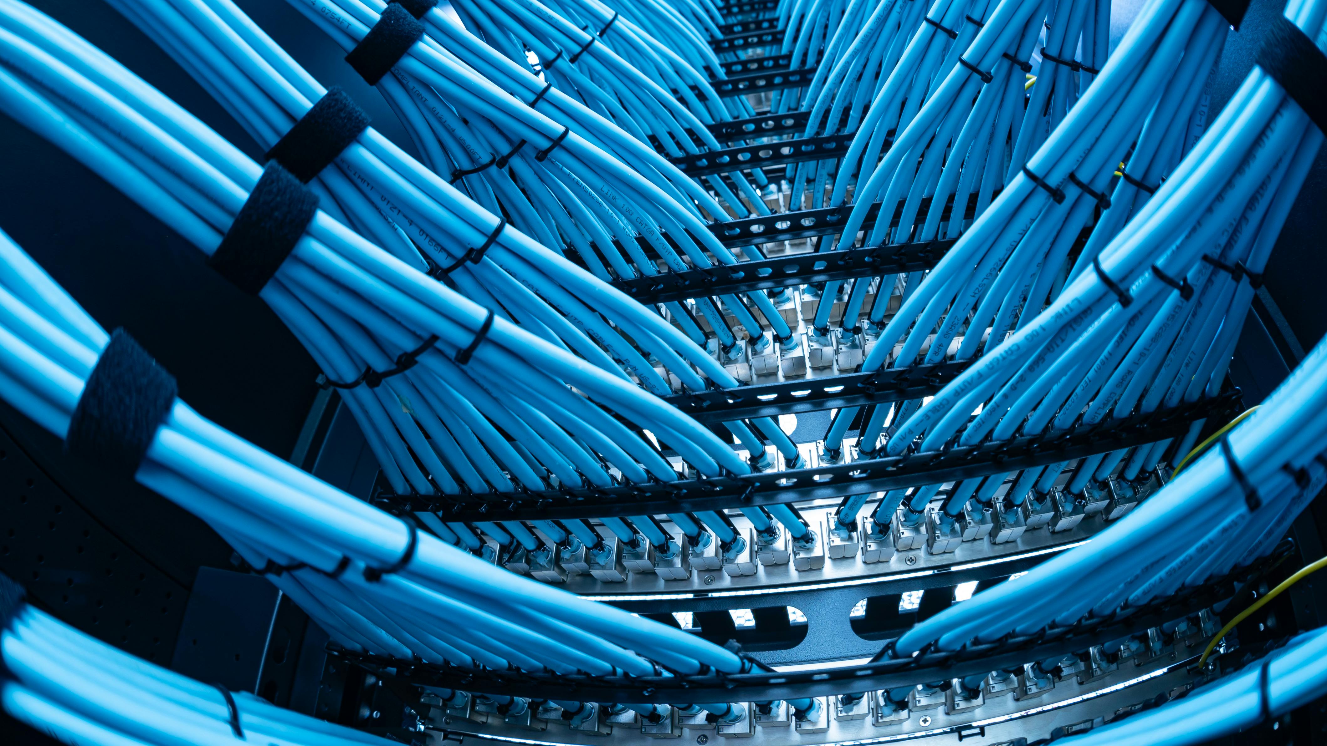 Network Cables Connected in Data Center Rack